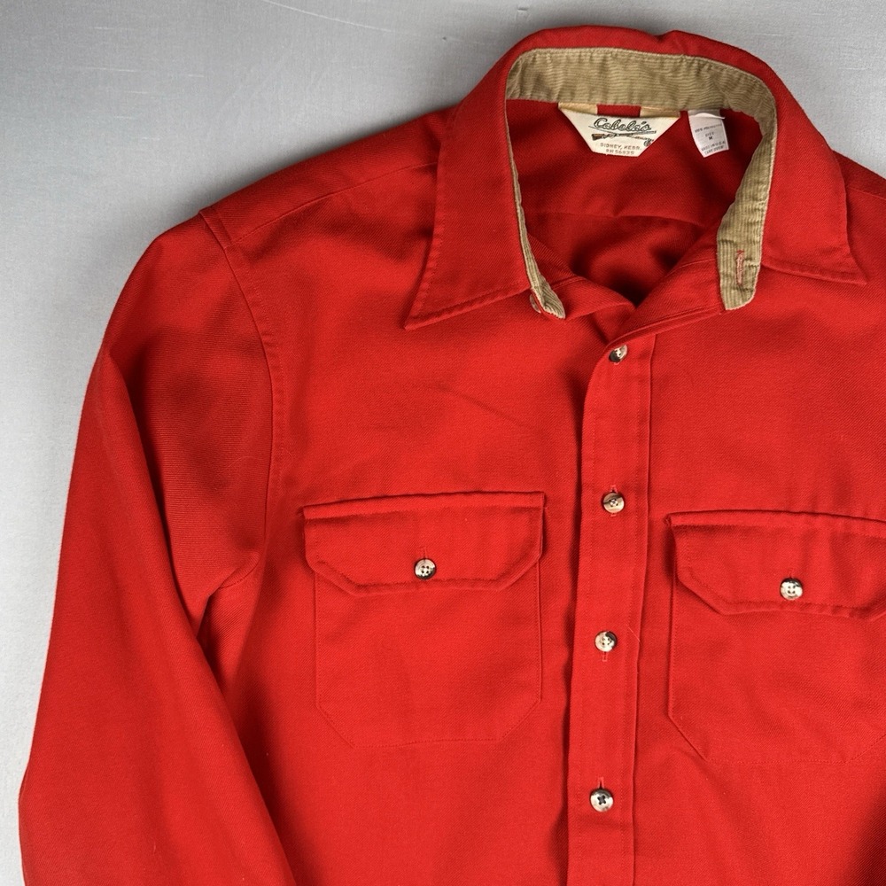 Vintage 80s Cabelas Button Up Hunting Shirt Medium Red USA Made - Picture 5 of 14